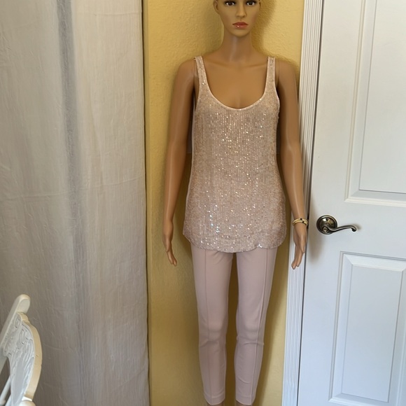 J. Crew Sequin Tank Top Nude Pink Silk Tissue Layered 4 Small Sparkle #27595 - Picture 9 of 14